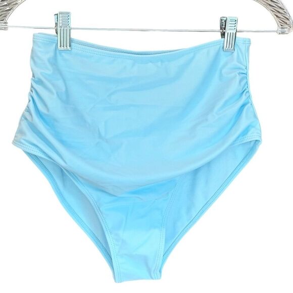 🔥FIRM🔥 EUC High Waist Ruched Sides Bikini Tankini Bottom  Blue Small/Medium - Picture 1 of 9